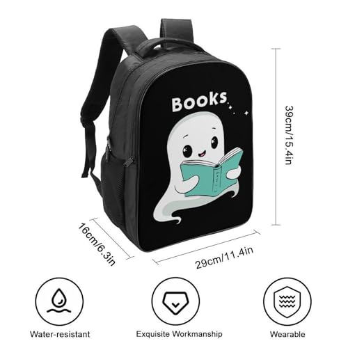 Ghost Books Reader Gifts Funny 16 Inch Backpack for Men Women Casual Daypack with 2 Compartment for Travel Work2