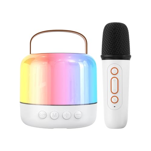 Pequeña máquina de karaoke, máquina de karaoke con micrófono - Altavoces de audio inalámbricos recargables pequeños karaoke máquina | Altavoces portátiles con luces LED, amplificador, micrófono para a
