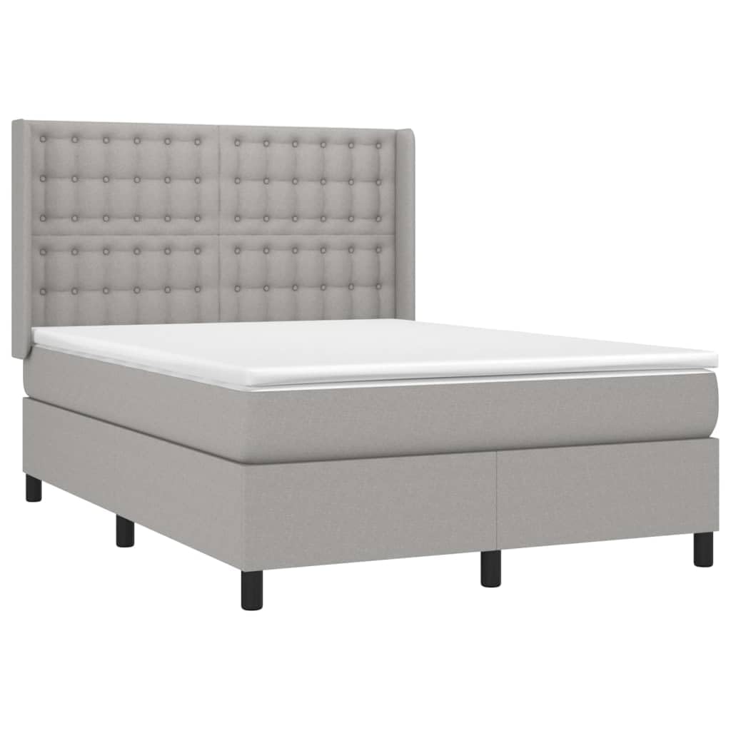 tkanina z regulowanym zagłówkiem LED 140x200 szary | Łóżko kontynentalne z materacem 140x200 jasnoszare z zagłówkiem i LED, tkanina, sprężyny kieszeniowe, regulowana wysokość, do