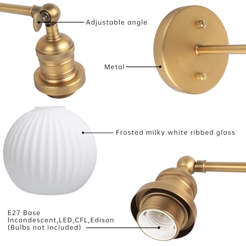 Applique vintage con paralume a globo in vetro bianco latte, lampada da parete moderna a 1 luce per interni per soggiorno camera da letto bagno - Illuminazione - Immagine 5