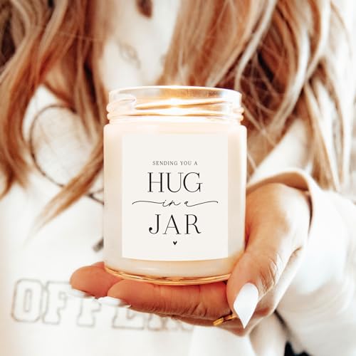 Image of ThreeKin Warm Hug in a Jar Scented Candles for Home, Relaxing Aromatherapy Gifts for Women with Lavender Essential Oils, Natural Soy Wax Blend, Long 65-Hour Burn, Friendship Gifts, 9 Oz