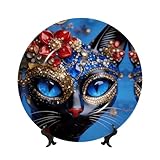 Options du produit : cette assiette décorative imprimée de chat incrusté de diamants peut être utilisée comme une plaque décorative à suspendre au mur, une décoration de table avec le support de base, le bureau, l'entrée ou la chambre à coucher