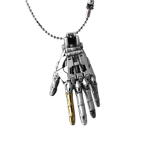 Genérico Colgante de mano biónica mecánica, articulaciones de dedos móviles colgante de encanto de mano robótica, joyería de collar steampunk, regalo de amante del punk para hombres mujeres (Plata)