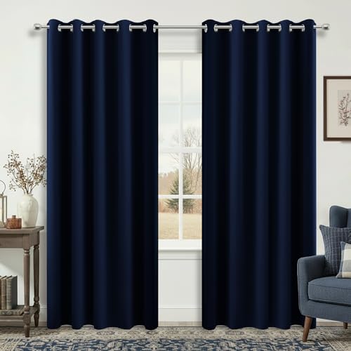 Image of KOUFALL 72x84 Inch Length Navy Blue Blackout Curtains for Living Room