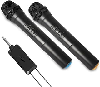 ZONADAH Dual Wireless Microphone, Rechargeable Mic System with Receiver and Anti-Slip Ring, 30-100 meters Transmission Distance for Karaoke Singing, Public Speech, Wedding, Stage, Outdoor Activity