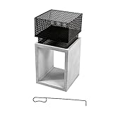 Teamson Home Garten Kleine holzbefeuerte Feuerstelle, Gartenmöbel, Kamin, Feuerstellenheizung, Holzbrenner aus Metall mit Schürhaken und Aufbewahrung, grau/schwarz