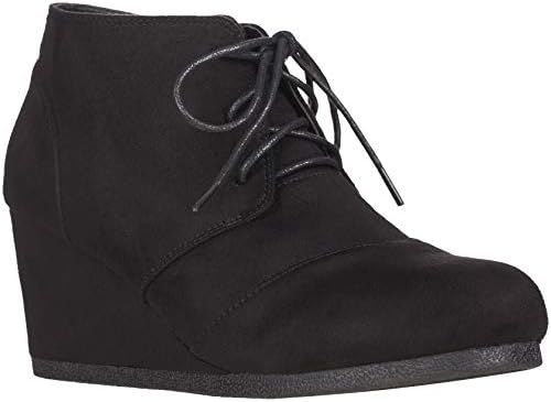ILLUDE Women's Round Toe Lace Up Wedge Heels Suede Ankle Boots Booties (8, Black)