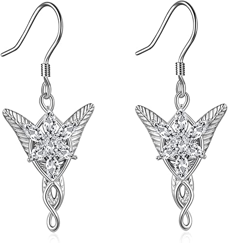 Arwen Evenstar/Elven Leaf Drop Earrings Lord of The Ring Earrings with Cubic Zirconia, Elvish Jewelry for Women
