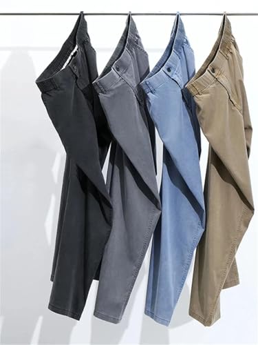 Hndudnff Men Thin Jeans Soft Breathable Straight Trousers Elastic Waist Casual Pants with Pockets2