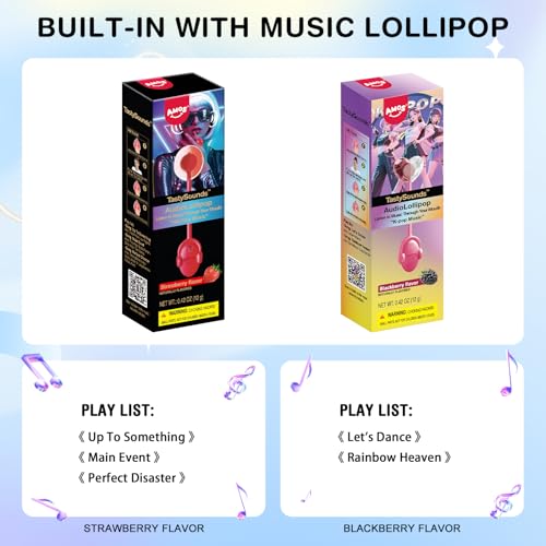 Amos Music Lollipop Candy Suckers, Singing Lollipop Sugar Free, Unique Men &Women, Individually Wrapped Strawberry&Blackberry Flavor Combo Pack - 2P - image 2