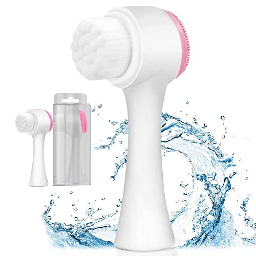 Facial Brush - Manual Facial Cleansing Brush And Pore Cleansing Dual Face Brush, suitable for all types of skin (pink)