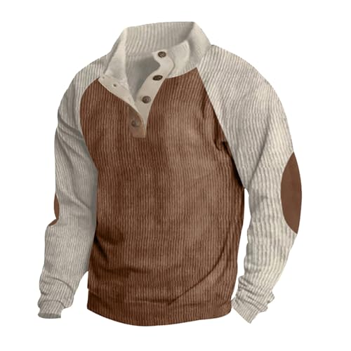 Men's Outdoor Long Sleeve Corduroy Sweatshirts Button Up Western Pullover Sweaters Retro Mock Neck Hip Hop Shirts