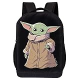 STAR WARS BLACK MANDALORIAN BACKPACK - STAR WARS 18 INCH AIR MESH PADDED BAG (The Child Standing)