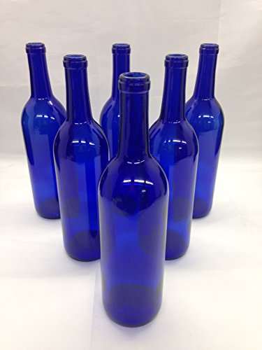 6 Cobalt Blue Glass Bottles Bordeaux Flat Bottom Glass Bottles 750ml for Bottle Trees, Crafting, Parties,Wedding Center Piece, Decor, Home Brew, Beer, Wine