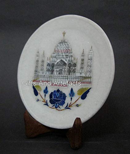 Assiette marbre blanc 15 cm, pierre précieuse brillante anniversaire