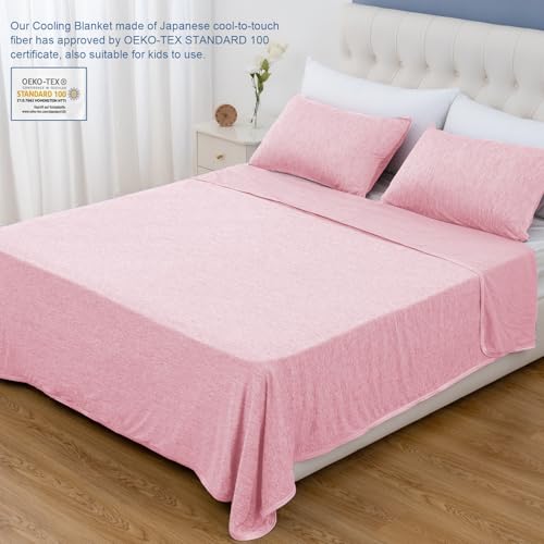 Image of CHOSHOME Cooling Blanket for Hot Sleepers Lightweight Summer Cold Thin Blankets for Sleeping, Hot Flashes Night Sweats, Soft Blanket for Bed, Full Size, Pink