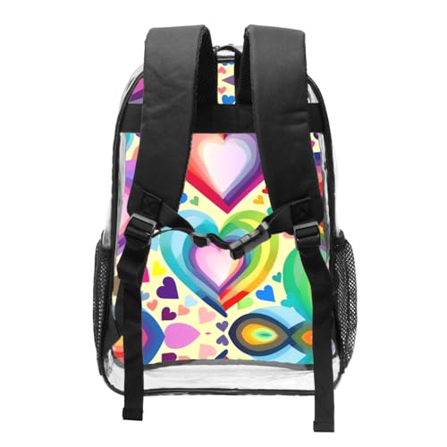 Sac à dos transparent au design cœurs colorés idéal pour le lycée - 2