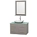 Wyndham Collection Centra 36" Single Bathroom Vanity in Grey Oak, Green Glass Countertop, Avalon White Carrera Marble Sink & 24" Mirror