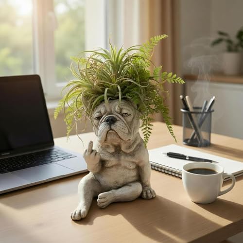 Statue de chien grincheux pot de fleurs extérieur intérieur design - 5