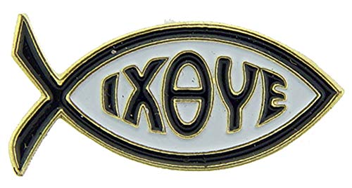IXOYE Jesus Fish - Jesus Christ, Son of God, Savior - 1 Hat or Lapel Pin (Black and White)