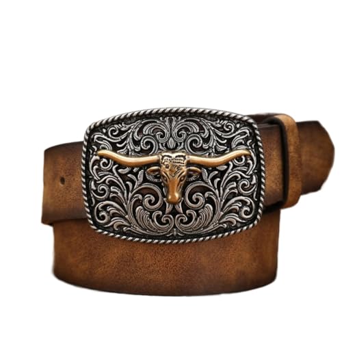 Ceinture de rodéo style rétro avec boucle tête taureau et sangle marron jean 120 cm