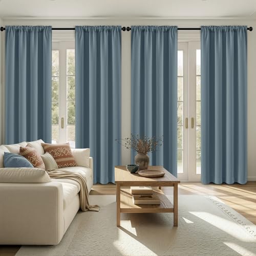 Image of MIULEE 84 Inch Length Grey Blue Blackout Bedroom Curtains Set of 4 | Thermal Curtains for Summer Heat, Light Blocking Privacy Bedroom Window Drapes, Top&Bottom Rod Pocket, Living Room