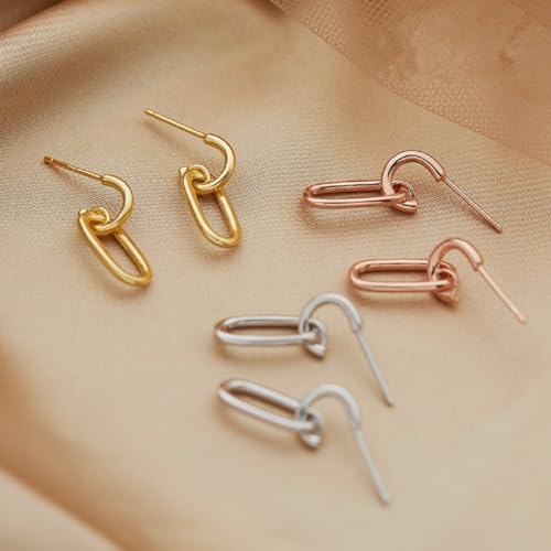 Paperclip Oval Link Chain Earrings Drop Earrings Minimalist Paperclip Chain Dangle Earrings for Her Gold Silver Rose Gold Small Earrings Paper Clip Earrings Rose Gold3