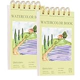 2-Packs Watercolor Paper Pad 3.5x5.5 Inch | 30 Sheets 140lb/300g,Spiral-Bound, Tear-Resistant & No-Bleed | Artist-Grade for Water Color Paper/Ink | Compact Travel Sketchbook (Adults,Beginners)