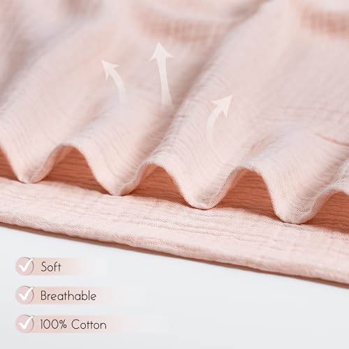 Image of Meracorallo Muslin Swaddle Blanket, 100% Cotton Receiving Blanket Soft and Breathable Swaddle Wrap for Baby Boys and Girls, Peach Pink