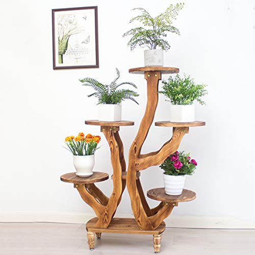 LRW Multi Floor Flower Rack, Solid Wood Floor Balcony, Living Room Indoor Flower Rack, 5 Layer Carbonization