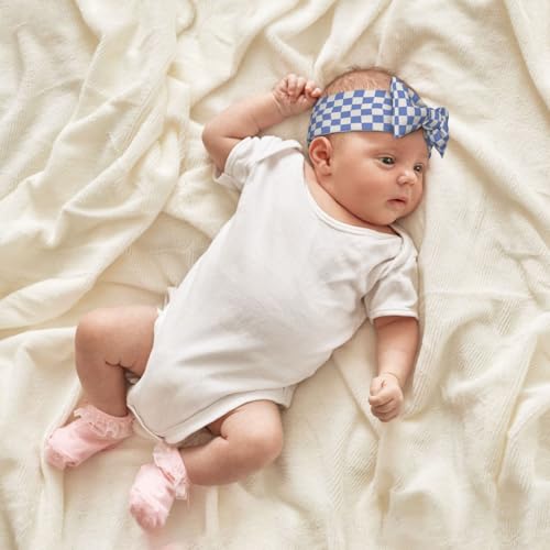 Blue White Square Plaid Print Baby Girl Bows Headbands Baby Girls Newborn Headbands Infant Toddlers 0-6 Months4