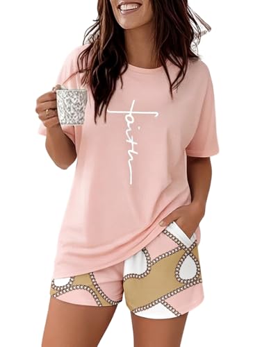Image of CHICME Pajamas Set for Women 2 Piece Pjs Lounge Set Soft Short Sleeve Tops and Sleep Shorts with Pocket