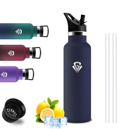 Borraccia Termica, 500ml Borraccia, Borracia con Cannuccia, Senza Perdite, Bottiglia Termica Con 2 Coperchi, Isolato Sottovuoto, Borracce Termiche per Campeggio, Uffici, Palestra, Viaggio