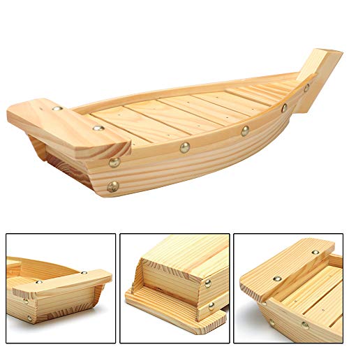 Wooden Sushi Serving Tray Boat Board Plate for Restaurant or Home 16.5"x6.7"x2.9”