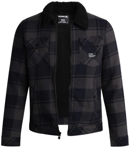 Image of Hurley Mens Flannel Jacket - Soft Fleece Plaid Sherpa Lined Flannel Trucker Jacket - Warm Winter Jackets for Men