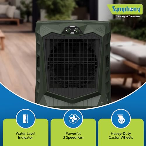 Image of Symphony Air Force 160 Desert Air Cooler | 20m Powerful Air Throw | Robust, Weather-resistant Body | 375W | Auto Louver Movement | Easy Fill | Heavy Duty Air Cooler with Lockable Wheels