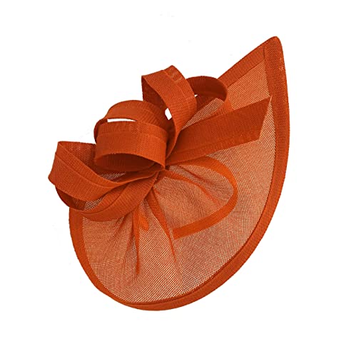 Caprilite Vegan Moon Hoop Fascinator Hat on Headband Wedding Ascot Races Bespoke Sinamay Disc (Orange)