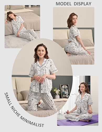 Image of NAP BOUND 100% Cotton Women's Pajama Sets Short Sleeve Button Down Soft Pjs 2 Piece Lounge Set with Pocket Nightwear XS-XXL