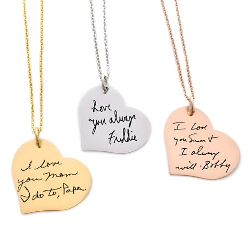 Oaklee Mae Personalized Handwriting Heart Necklace - Custom Actual Handwriting Jewelry - Engraved Handwritten Note Memorial - Gift for Mom - 1308