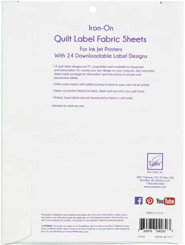 June Tailor JT-403 Quilt Label Fusible Fabric Sheets thumb #1