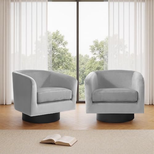 UIXE Swivel Barrel Accent Chairs Set of 2, Velvet Upholstered Armchair Modern Round Club Arm Chair for Living Room, Comfy Single Sofa Seating Bedroom Side Reading Seat for Home Office - Gray
