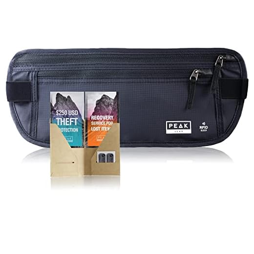 Peak Gear RFID Blocking Travel Money Belt, Hidden Passport Wallet Under Clothes for Men & Women, Anti-Theft Travel Pouch for Passport, Cash, Credit Cards & Documents with 2 Recovery Tags, Black