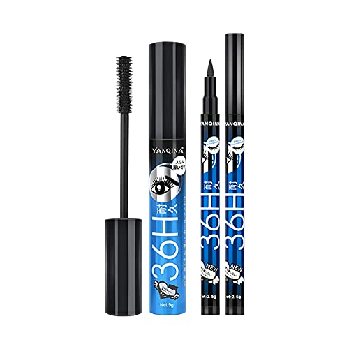 4D Fiber Mascara and Eyeliner Set Smudge-proof And Waterproof Thickens Eye Makeup And Length 10ml (B)