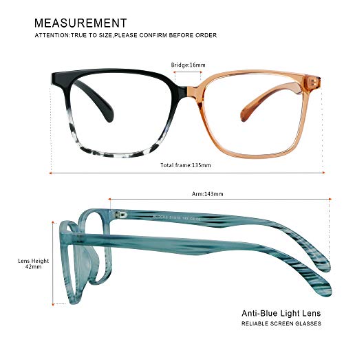 Image of Blue Light Blocking Glasses 3 Pack Square Frame Computer Gaming Reading Glasses Men Women Anti Eyestrain