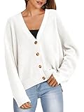 ANRABESS Women Cardigan Sweaters 2024 Fall Oversized Button Open Front Knit Lightweight Cardigans Fall Outfits Outerwear White Small