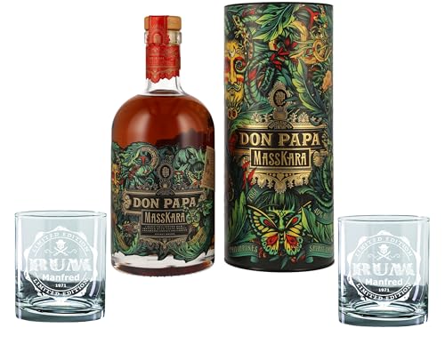 bick.shop Set de regalo 2 vasos + 1 botella de ron Mascara, idea de regalo personalizada grabada con láser con toque personal, vasos de ron grabados, caja de regalo (200 ml, calavera)