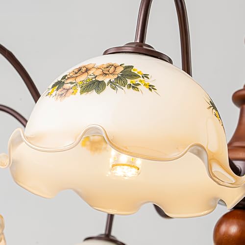 Suspension vintage dorée style campagnard chic à 6 ampoules