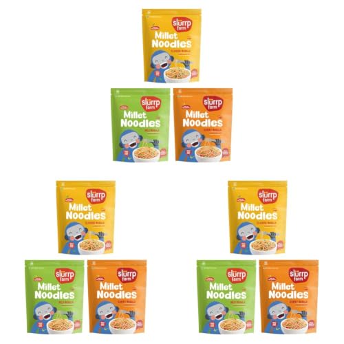 Image of Slurrp Farm No Maida Hakka Noodles Combo, Not Fried, No MSG, Classic, Mild and Curry Masala Millet Noodles, Pack of 9 X 192 g
