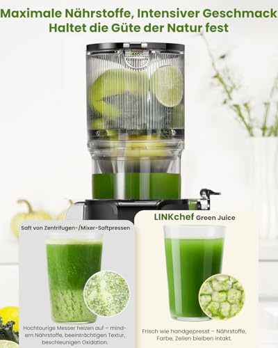 LINKChef Entsafter Slow Juicer, Entsafter Gemüse und Obst Testsieger mit 115 mm großem, Entsafter Kaltentsafter für ganze Früchte/Gemüse, Blitzreiniger, Einfacher Installation, BPA Frei, 200w Schwarz – Bild 3