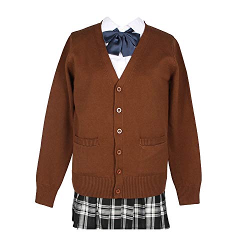 Image of Blostirno Women's Cardigan School Uniform Sweater Cardigans V-Neck Long Sleeve Button Down Knit with Pockets